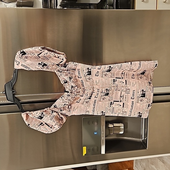 💕REALISATION PAR💕 Venus Babydoll Mini Dress ~ Pink Newspaper Print XS Y2K 90s - Picture 12 of 16